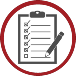 Icon of a checklist on a clipboard with a pencil