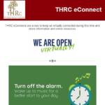 THRC eConnect Flyer with a reminder to turn the alarm off and wake up to music instead