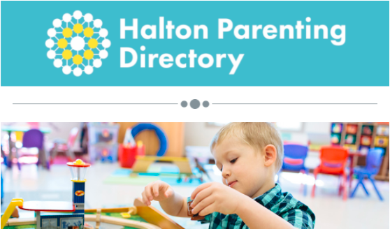 Halton Parenting Directory Banner with a Child wearing a blue plaid shirt exploring the blocks