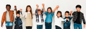 8 School Age Student holding hands in a line